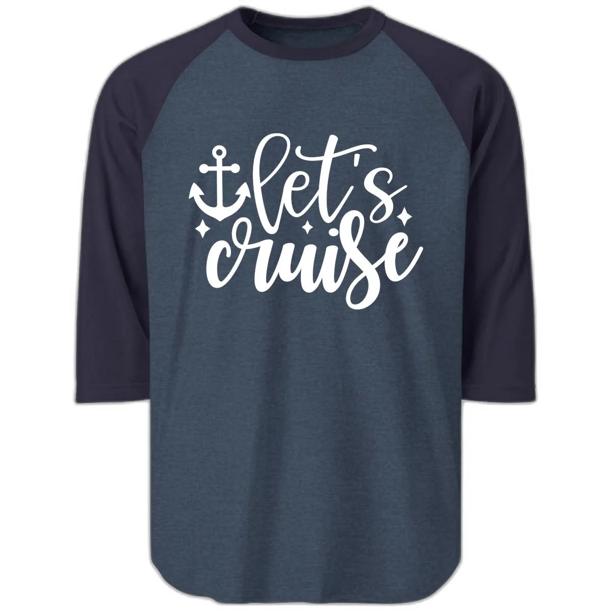 Let's Cruise Anchor Design Raglan 3/4 in Heather Denim Navy