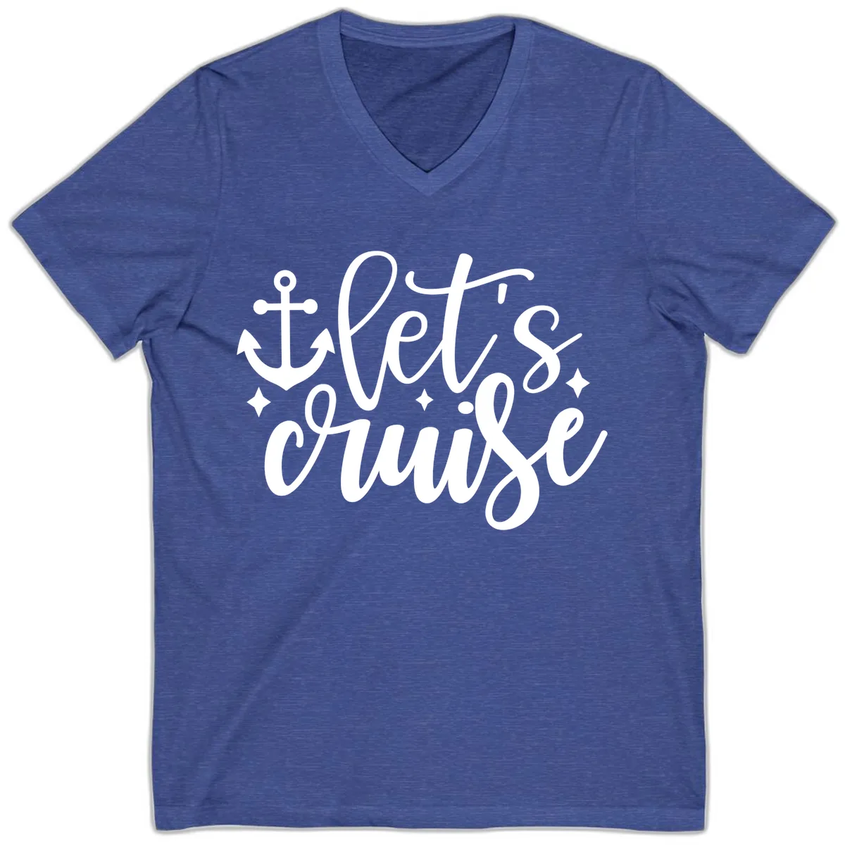 Let's Cruise Anchor Design V-Neck in Heather True Royal