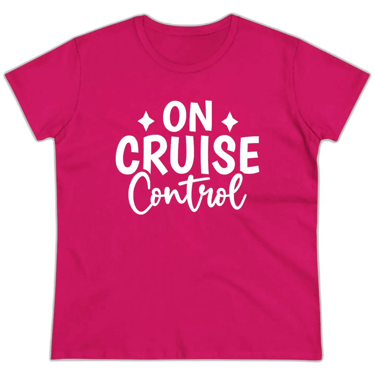 On Cruise Control Typography Design Ladies Tee in Heliconia
