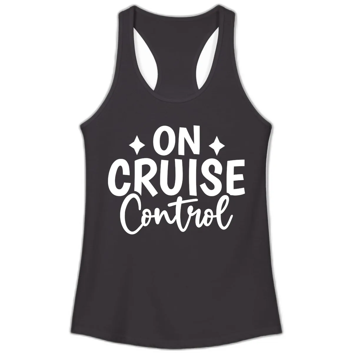On Cruise Control Typography Design Ladies Tank in Black
