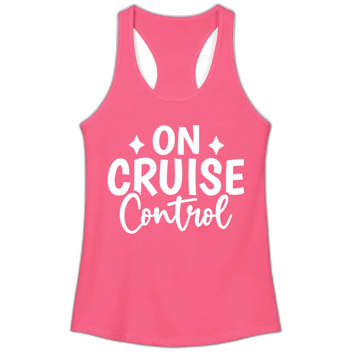 On Cruise Control Typography Design Ladies Tank in Solid Hot Pink