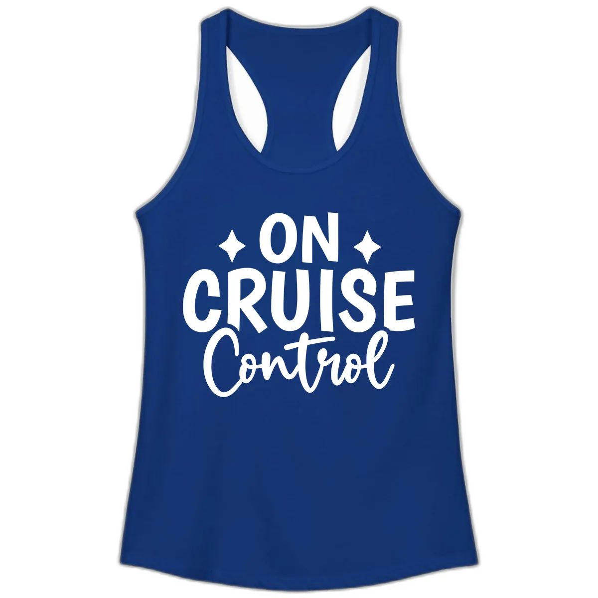 On Cruise Control Typography Design Ladies Tank in Solid Royal