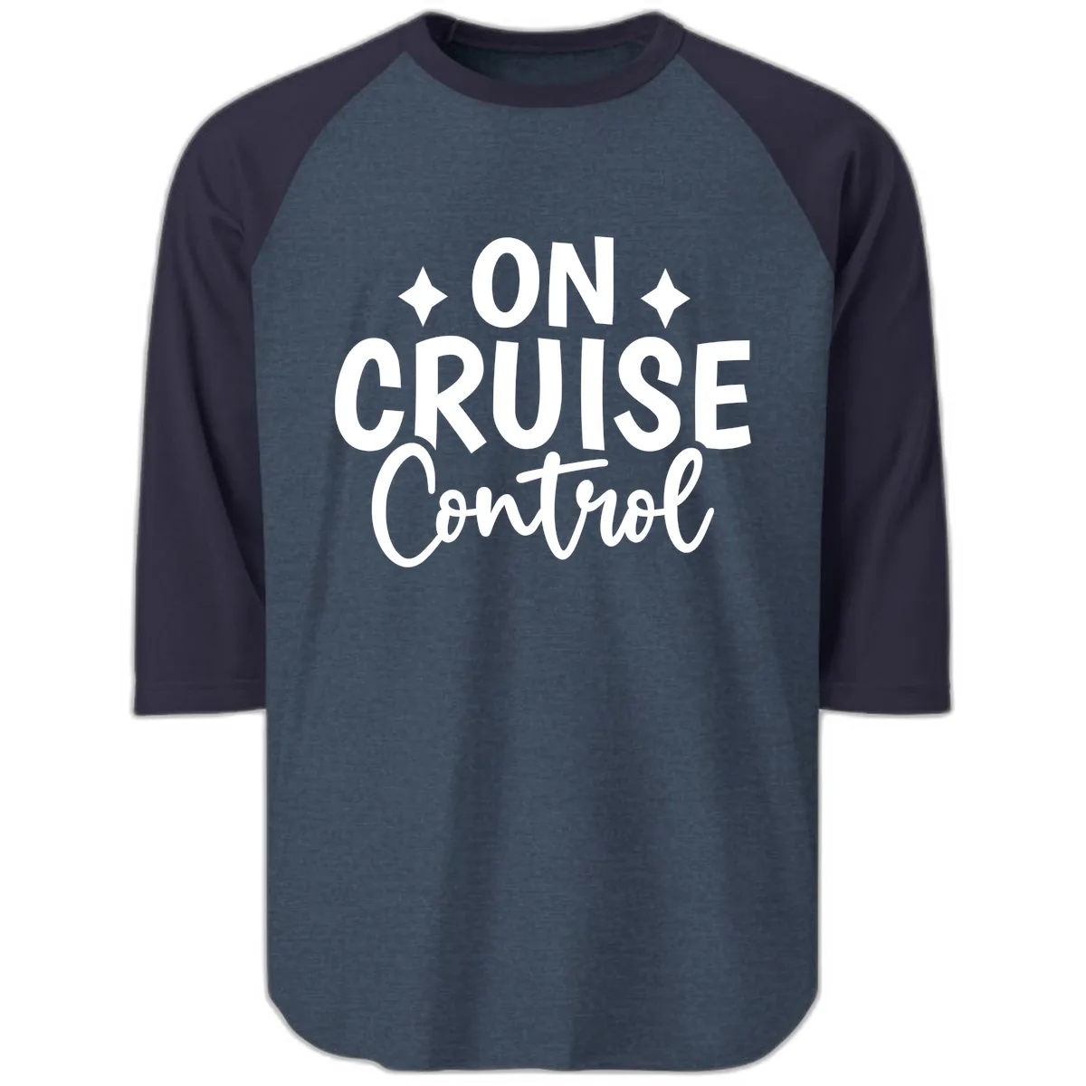 On Cruise Control Typography Design Raglan 3/4 in Heather Denim Navy