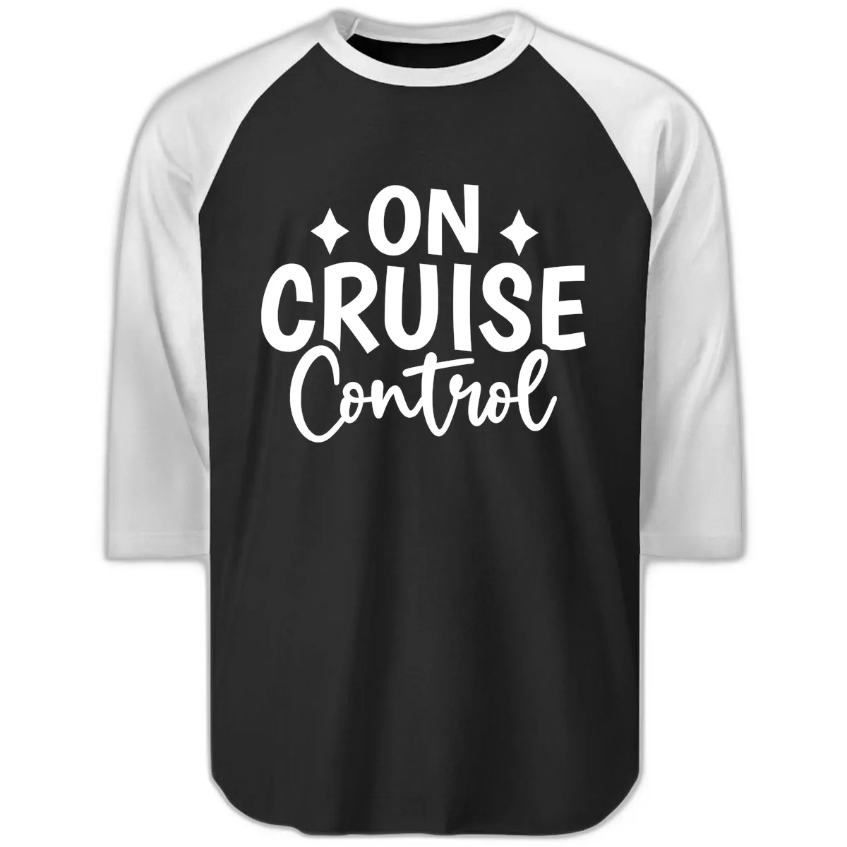 On Cruise Control Typography Design Raglan 3/4 in Black White