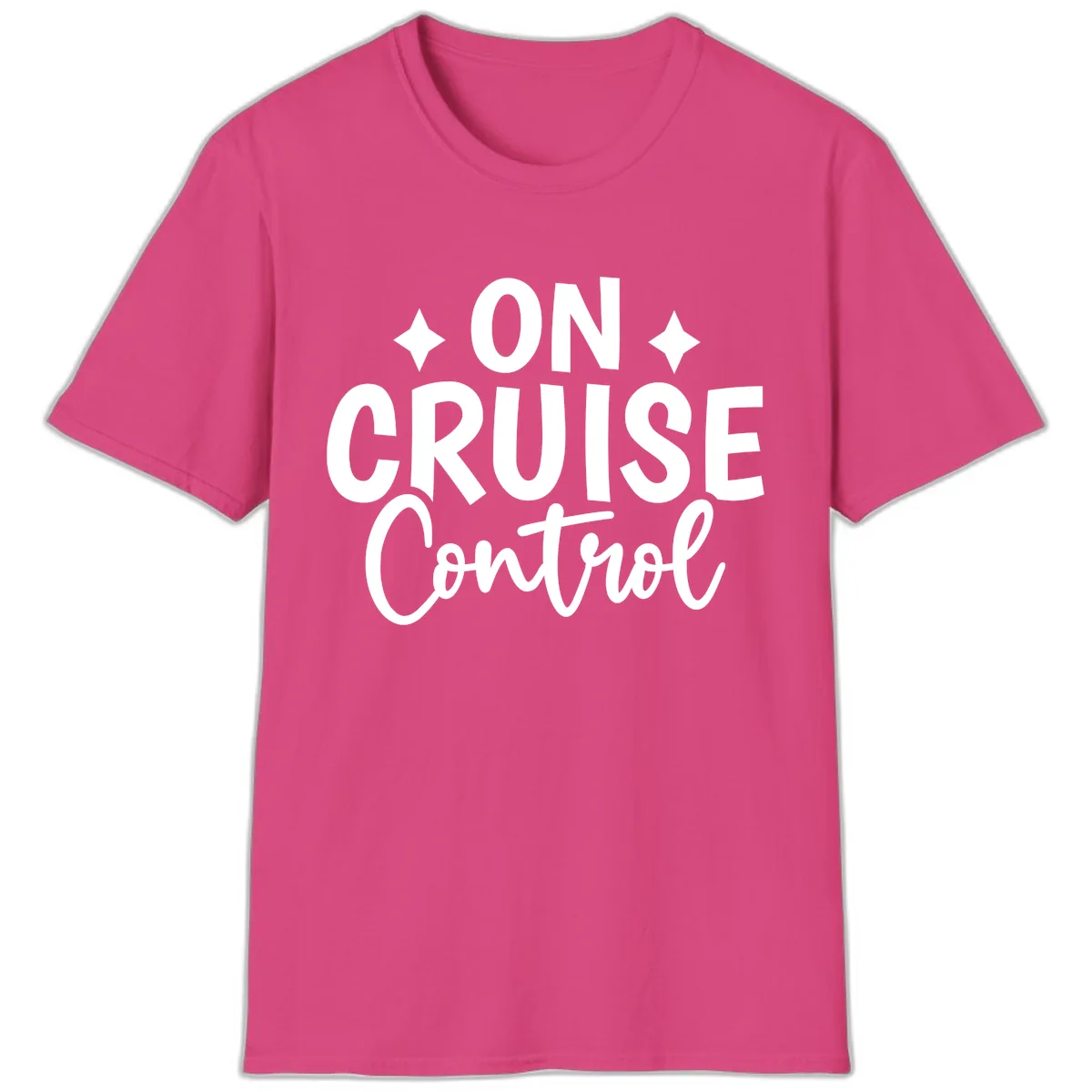 On Cruise Control Typography Design T-Shirt in Heliconia