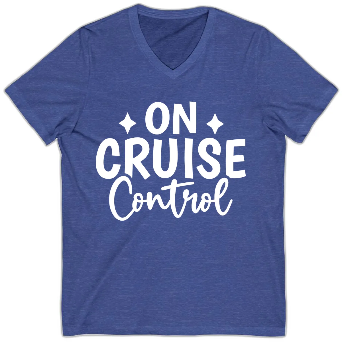 On Cruise Control Typography Design V-Neck in Heather True Royal