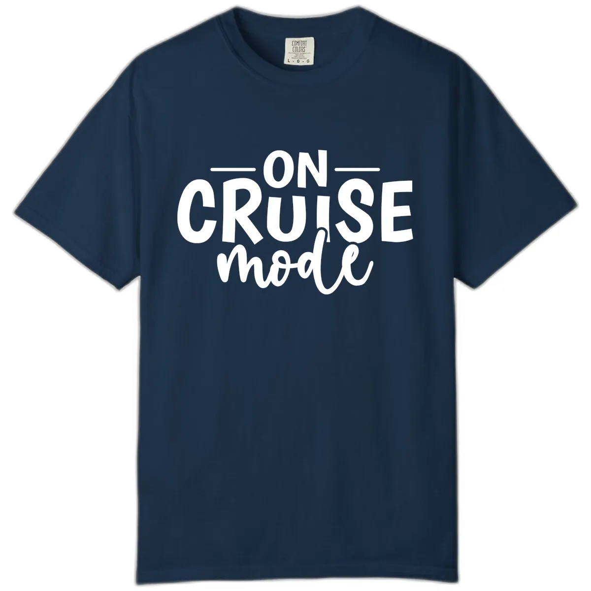 On Cruise Mode Vacation Text Design Comfort Color in True Navy