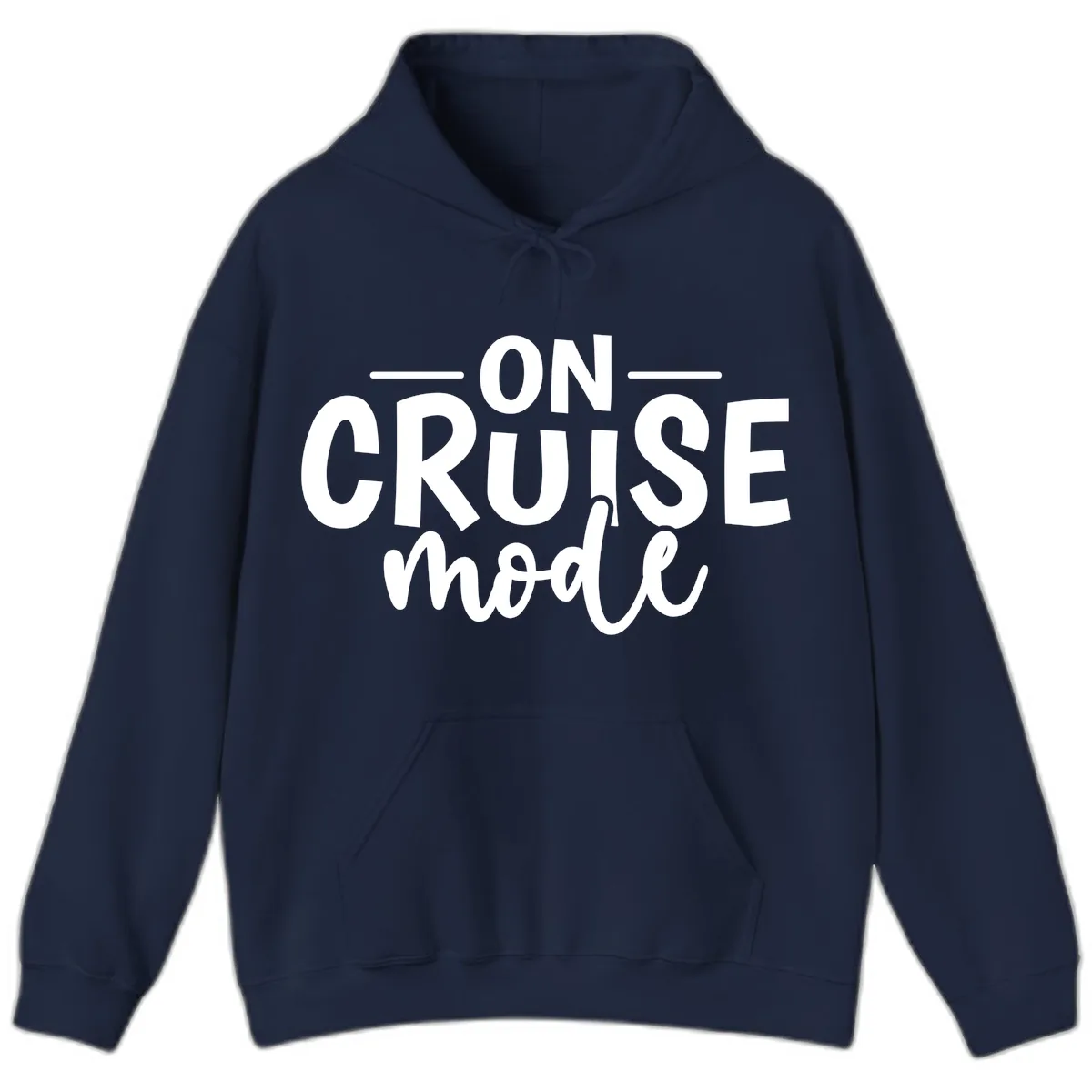On Cruise Mode Vacation Text Design Hoodie in Navy