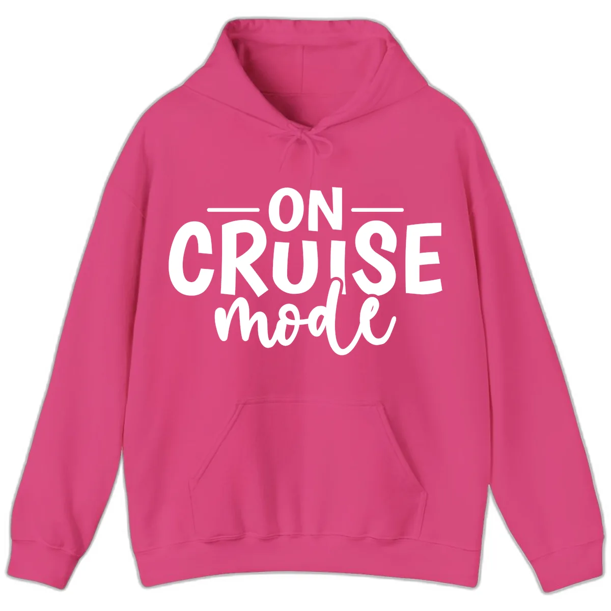 On Cruise Mode Vacation Text Design Hoodie in Heliconia