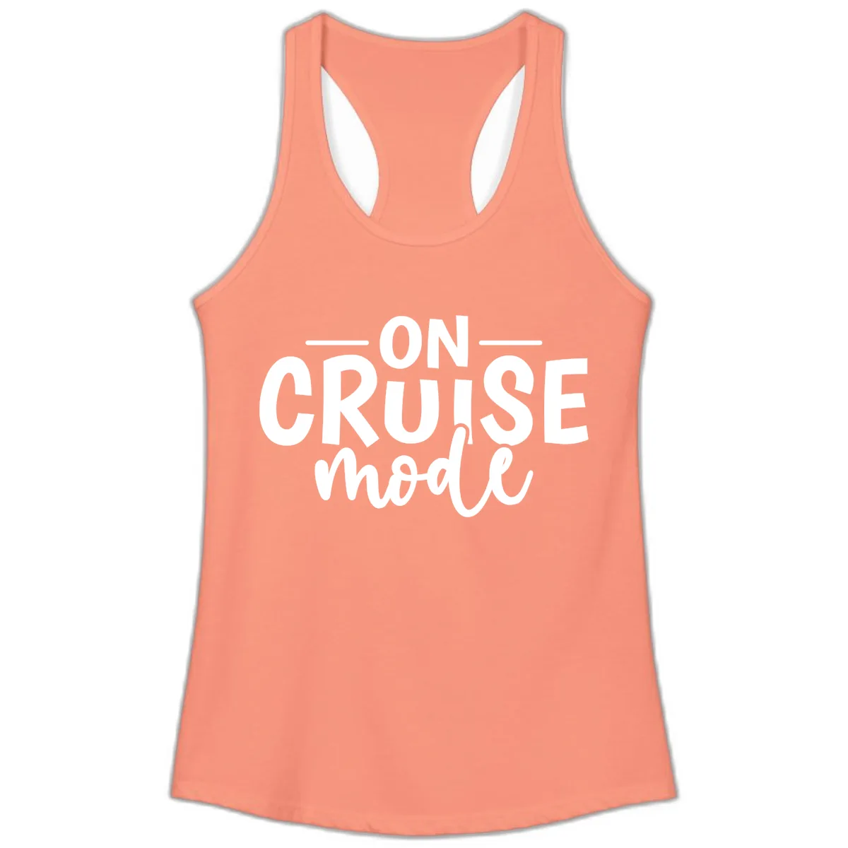 On Cruise Mode Vacation Text Design Ladies Tank in Solid Light Orange
