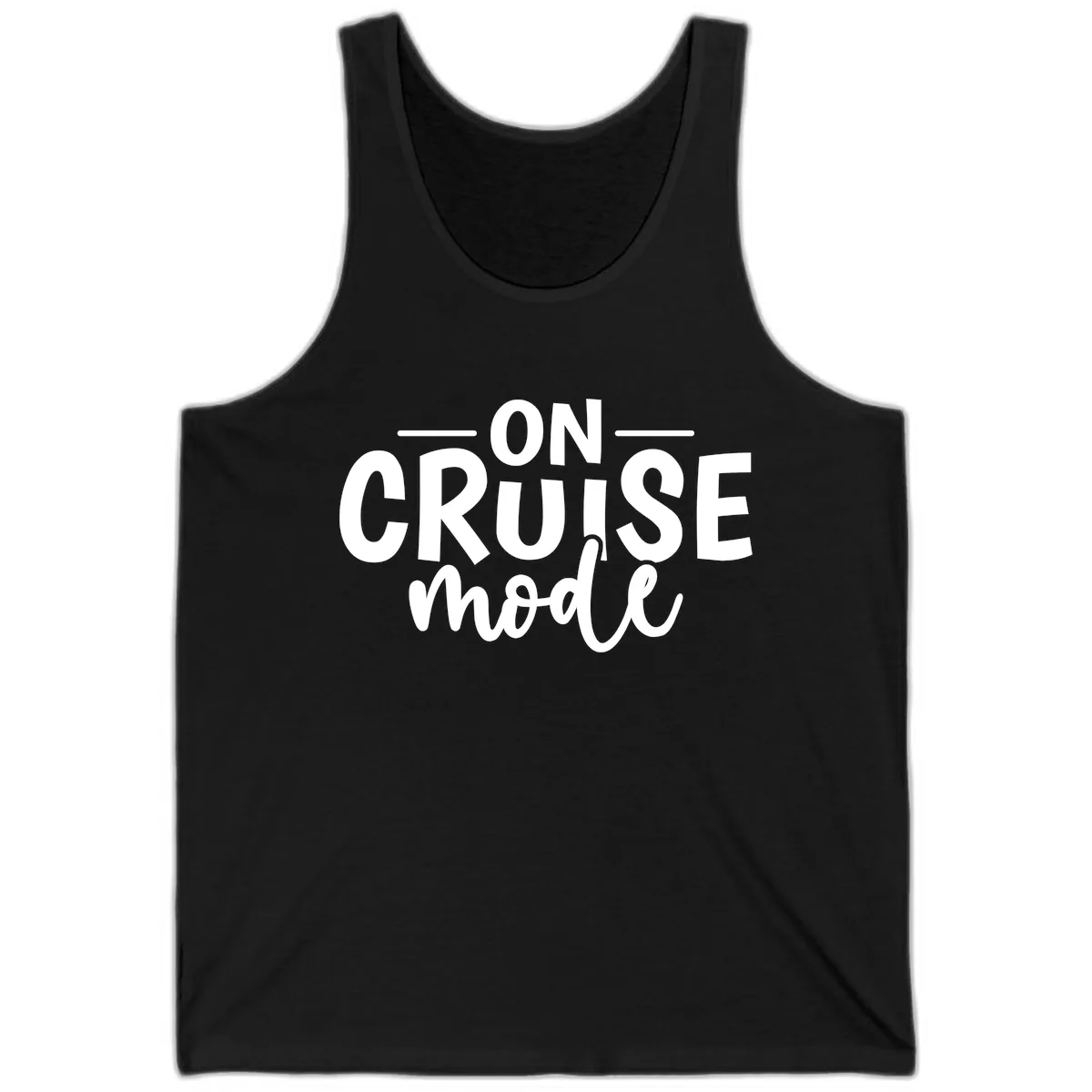 On Cruise Mode Vacation Text Design Tank in Black
