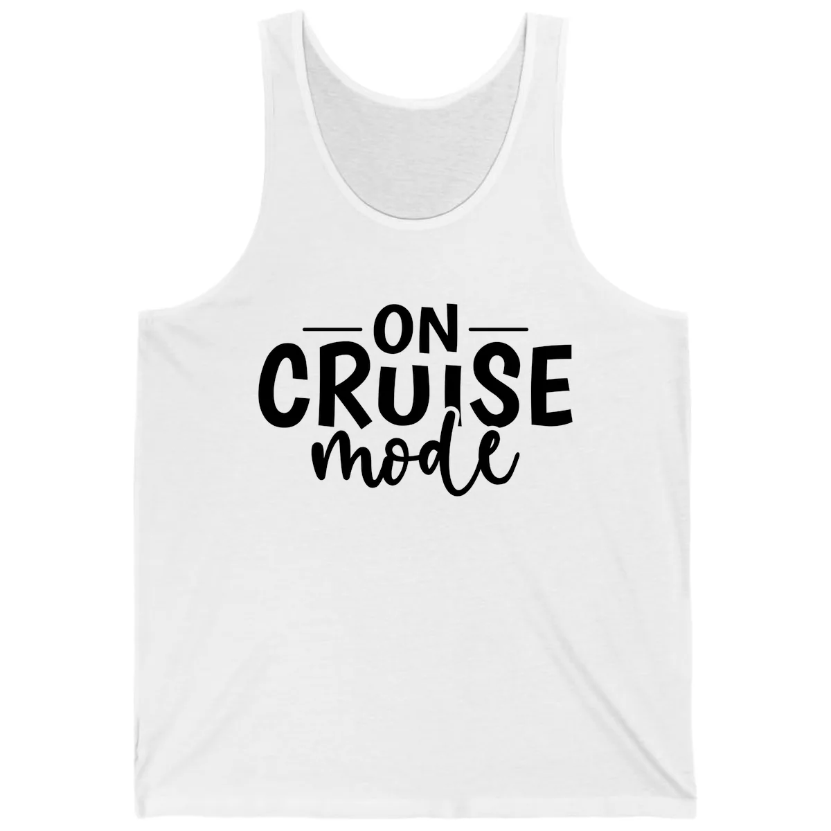 On Cruise Mode Vacation Text Design Tank in White