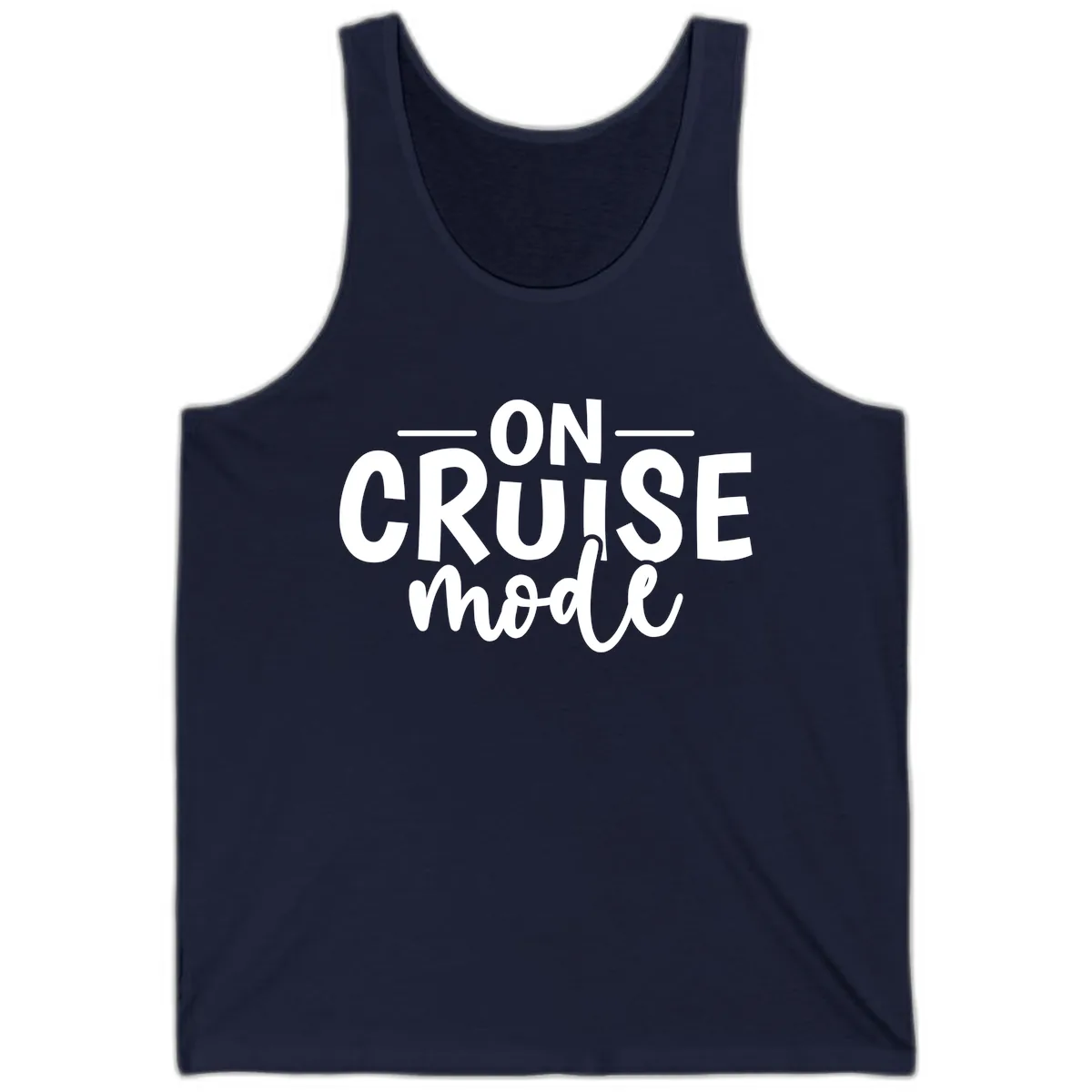 On Cruise Mode Vacation Text Design Tank in Navy