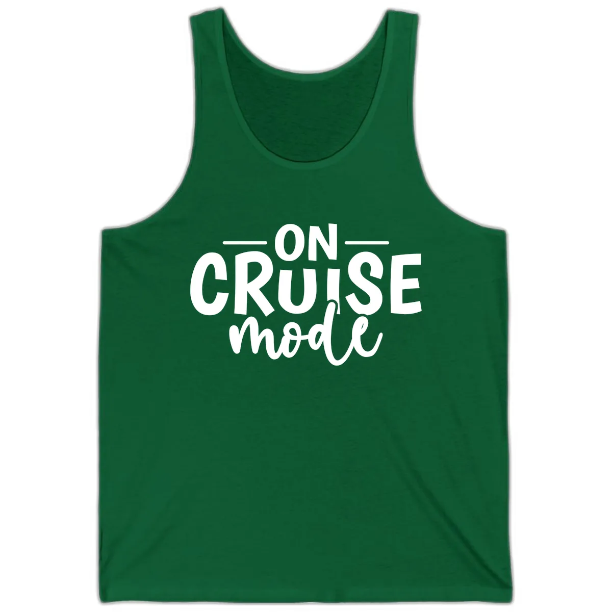 On Cruise Mode Vacation Text Design Tank in Kelly