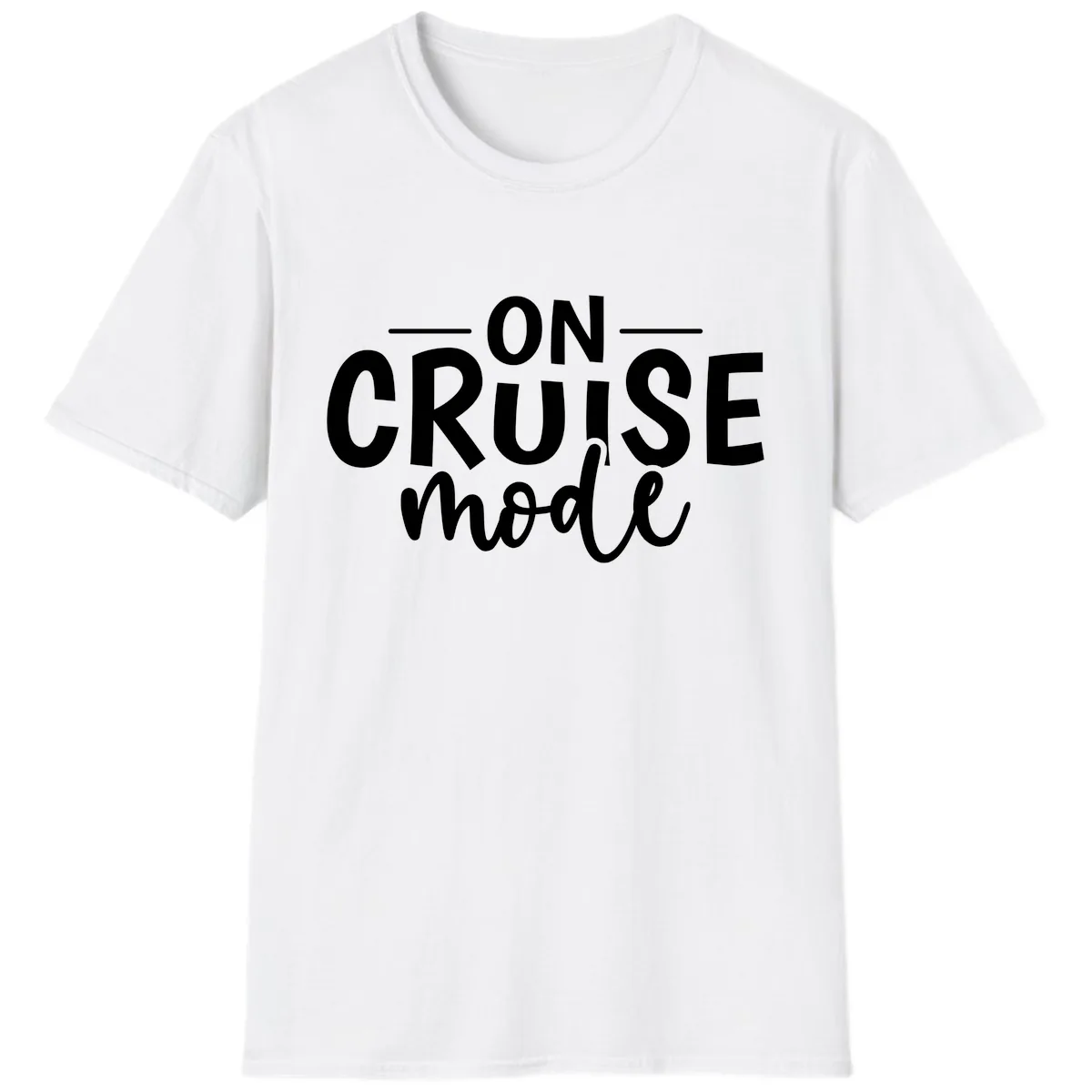 On Cruise Mode Vacation Text Design T-Shirt in White