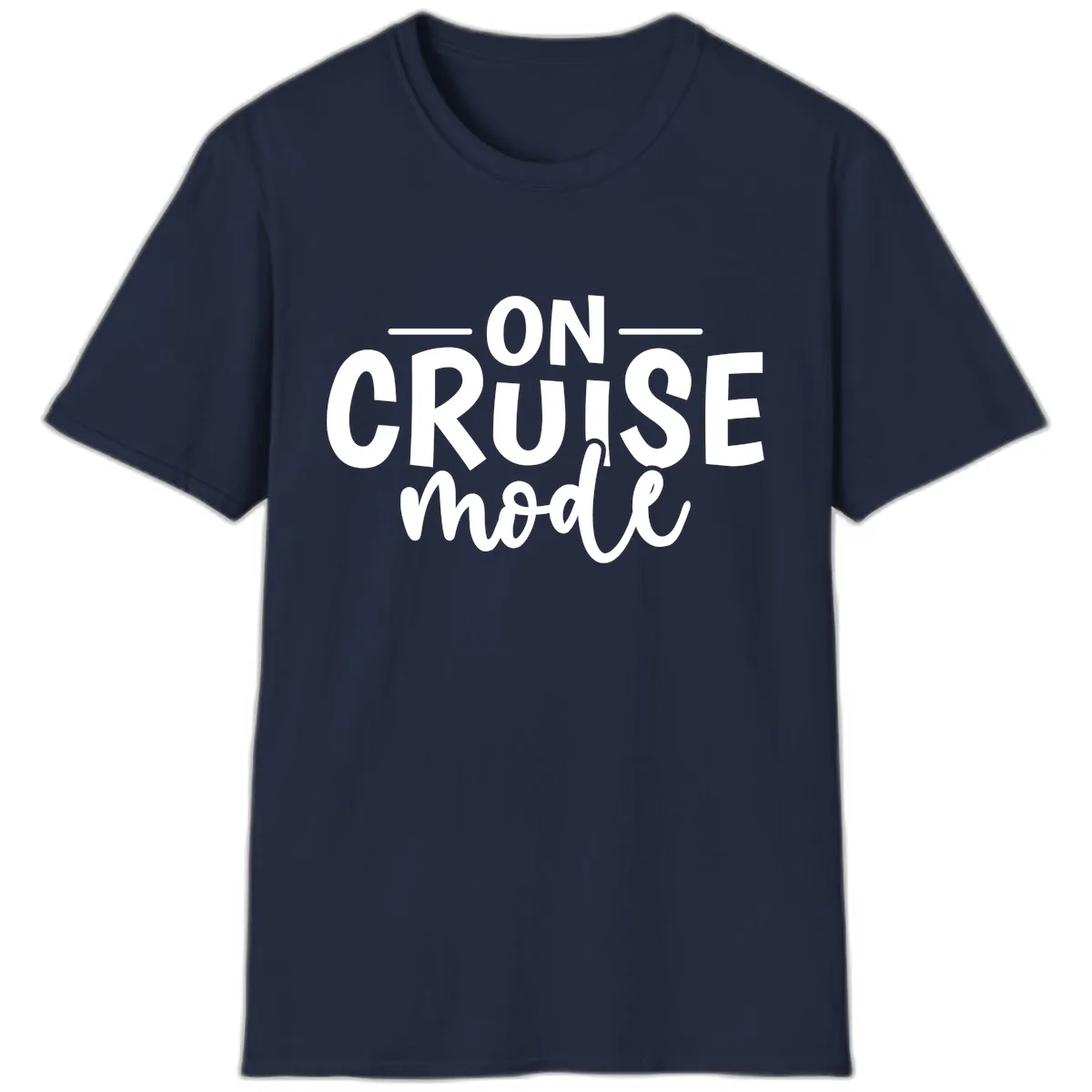 On Cruise Mode Vacation Text Design T-Shirt in Navy