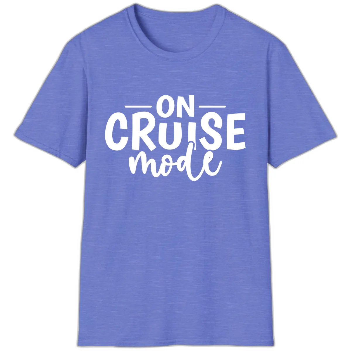 On Cruise Mode Vacation Text Design T-Shirt in Heather Royal