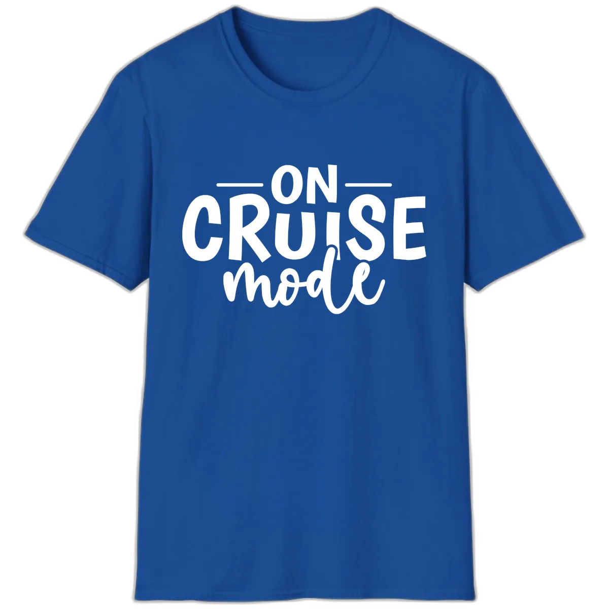 On Cruise Mode Vacation Text Design T-Shirt in Royal