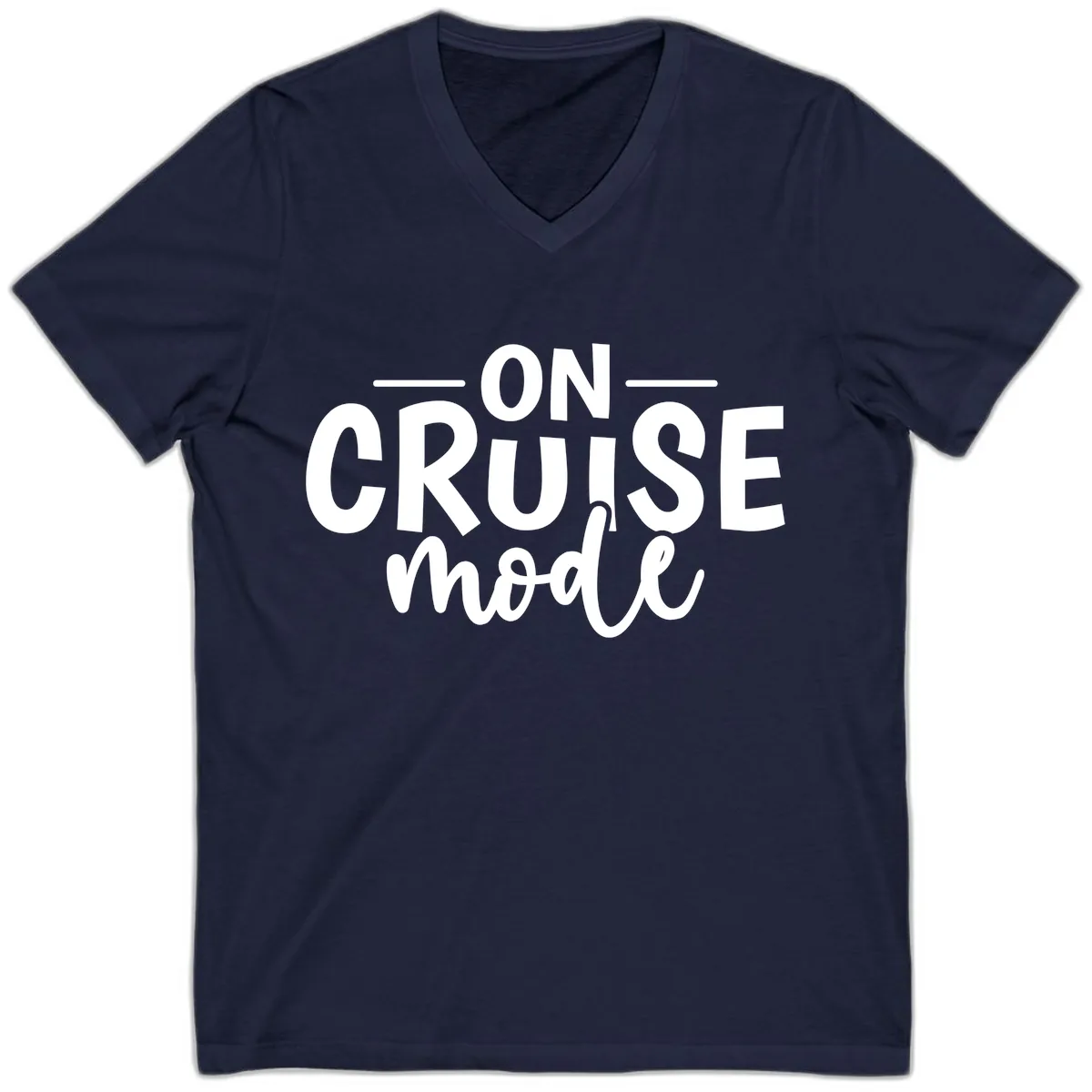 On Cruise Mode Vacation Text Design V-Neck in Navy