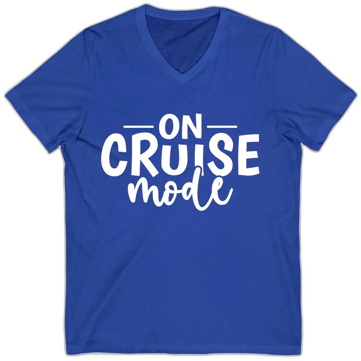 On Cruise Mode Vacation Text Design V-Neck in True Royal