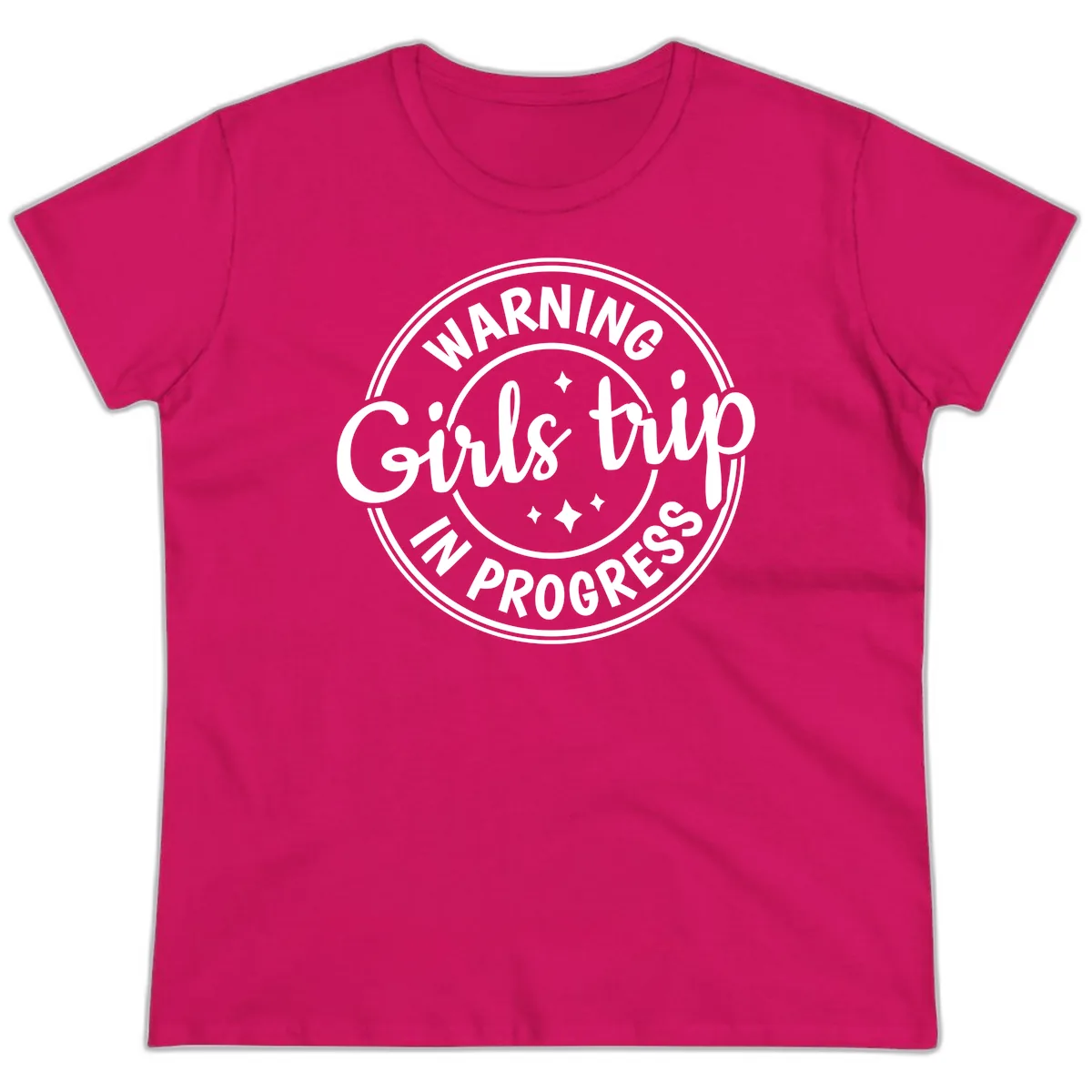 Girls Trip In Progress Warning Ladies Tee in Heliconia