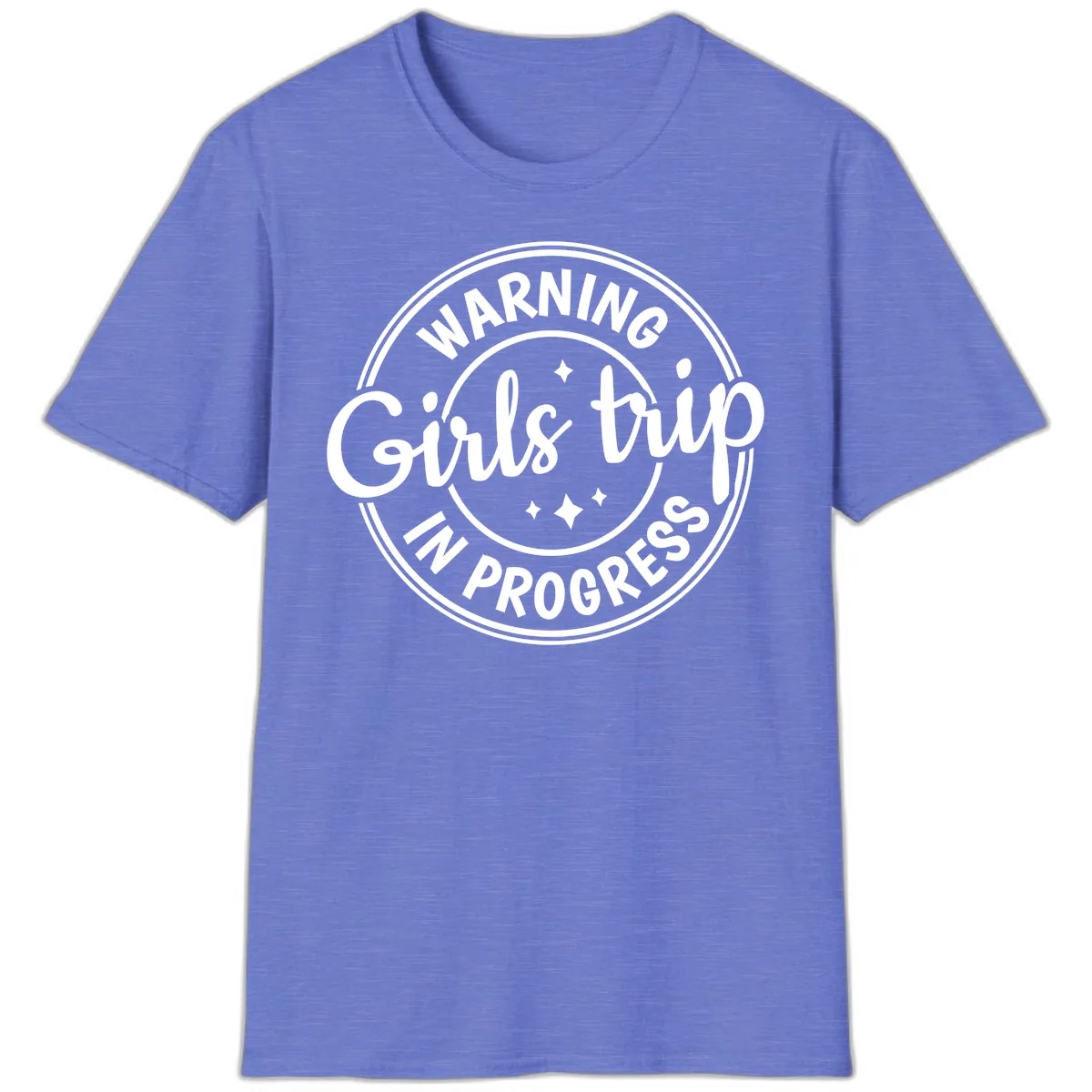 Girls Trip In Progress Warning T-Shirt in Heather Royal
