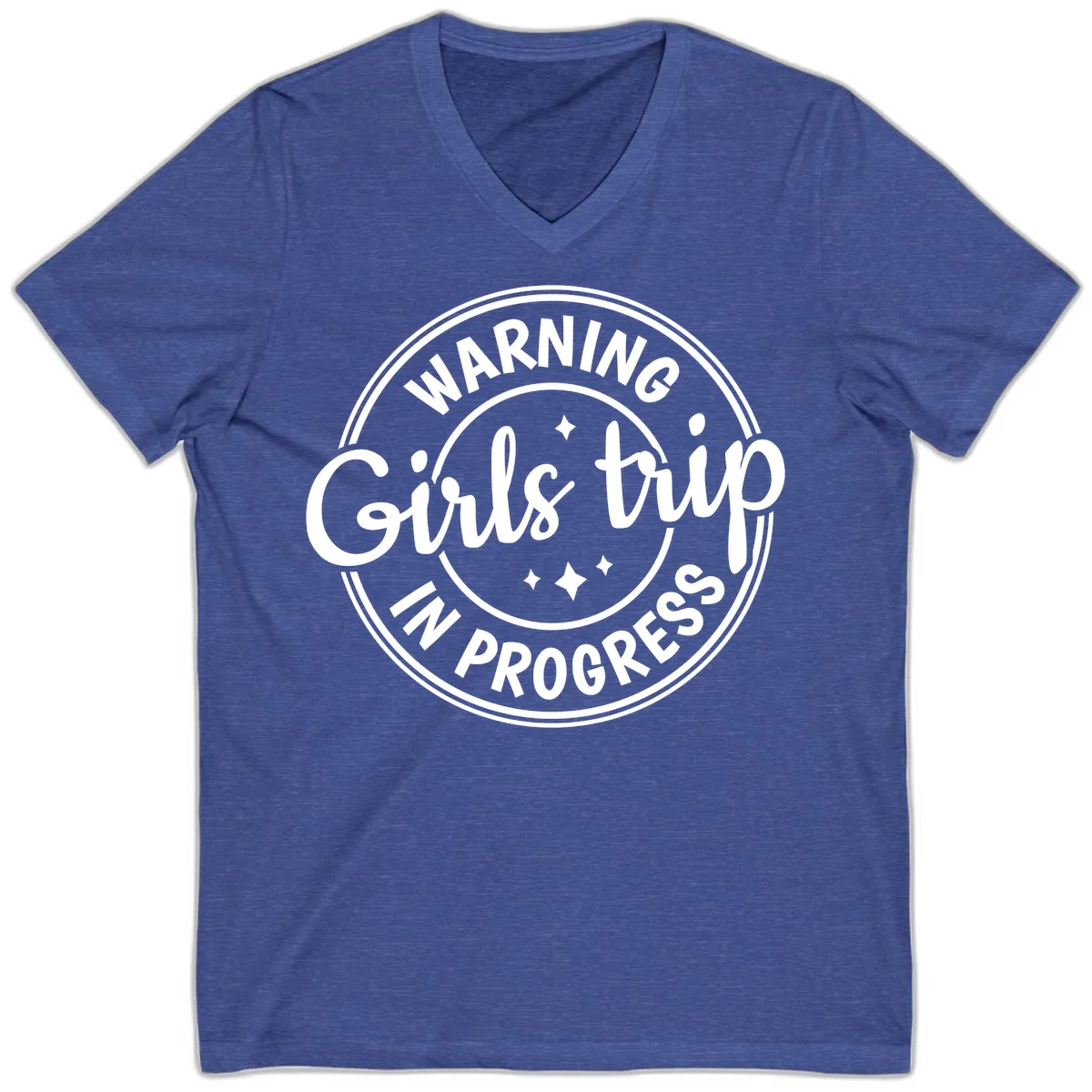 Girls Trip In Progress Warning V-Neck in Heather True Royal