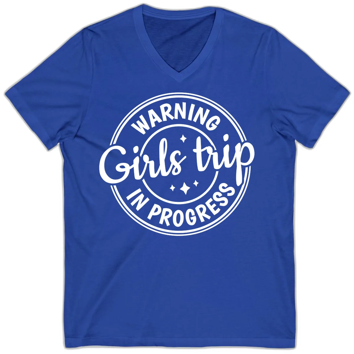 Girls Trip In Progress Warning V-Neck in True Royal