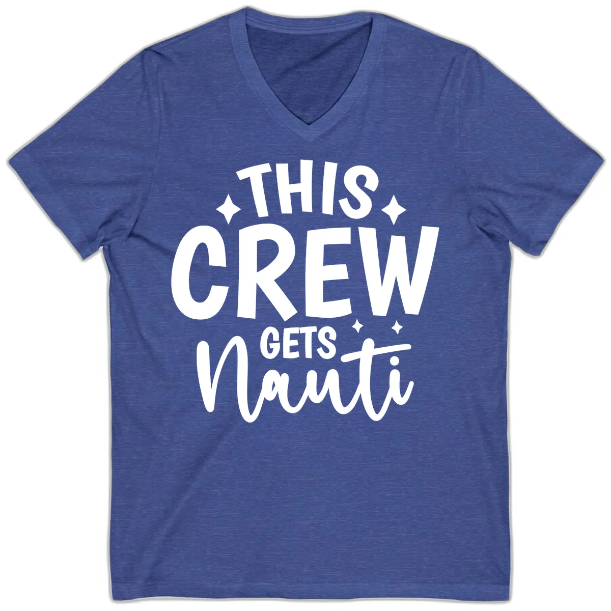 This Crew Gets Nauti Funny Cruise Shirt V-Neck in Heather True Royal