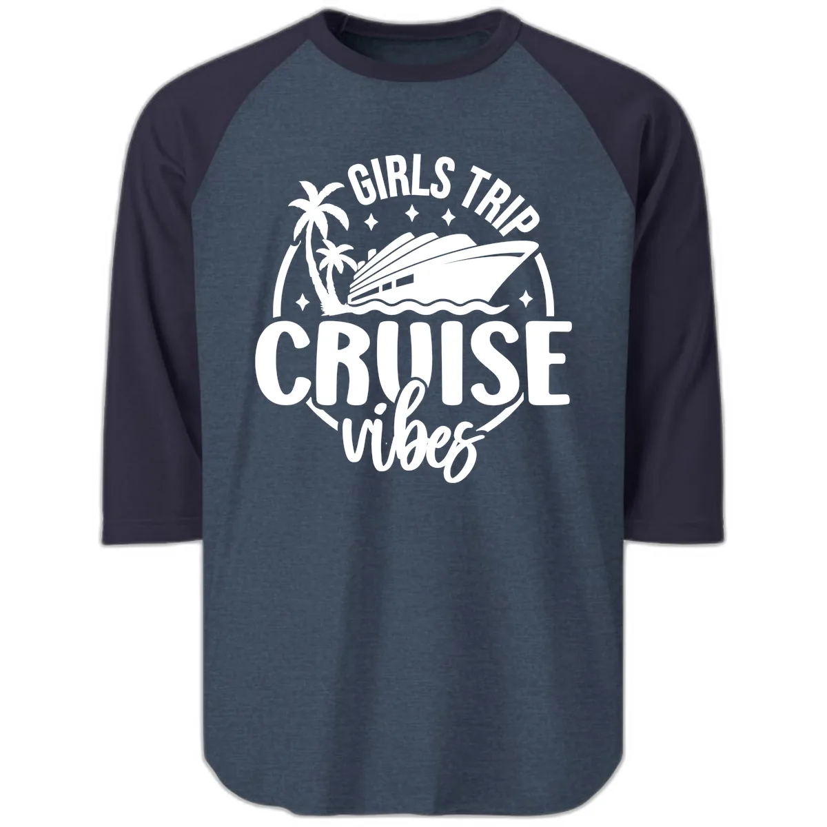 Girls Trip Cruise Vibes Raglan 3/4 in Heather Denim Navy