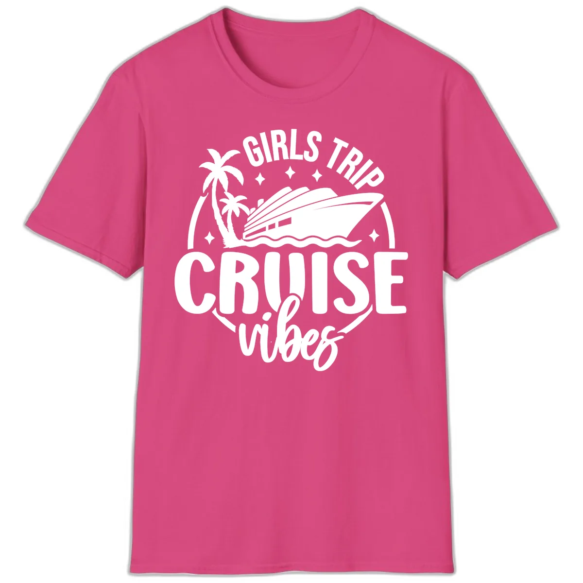 Girls Trip Cruise Vibes T-Shirt in Heliconia