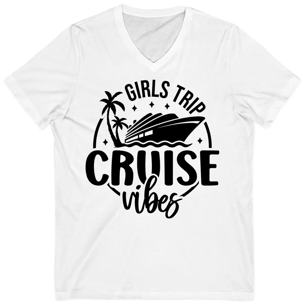 Girls Trip Cruise Vibes V-Neck in White