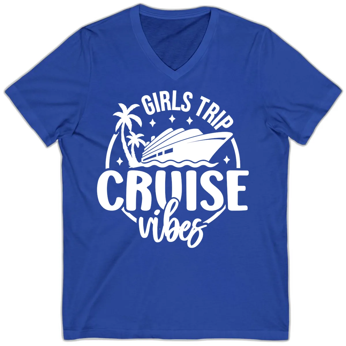 Girls Trip Cruise Vibes V-Neck in True Royal