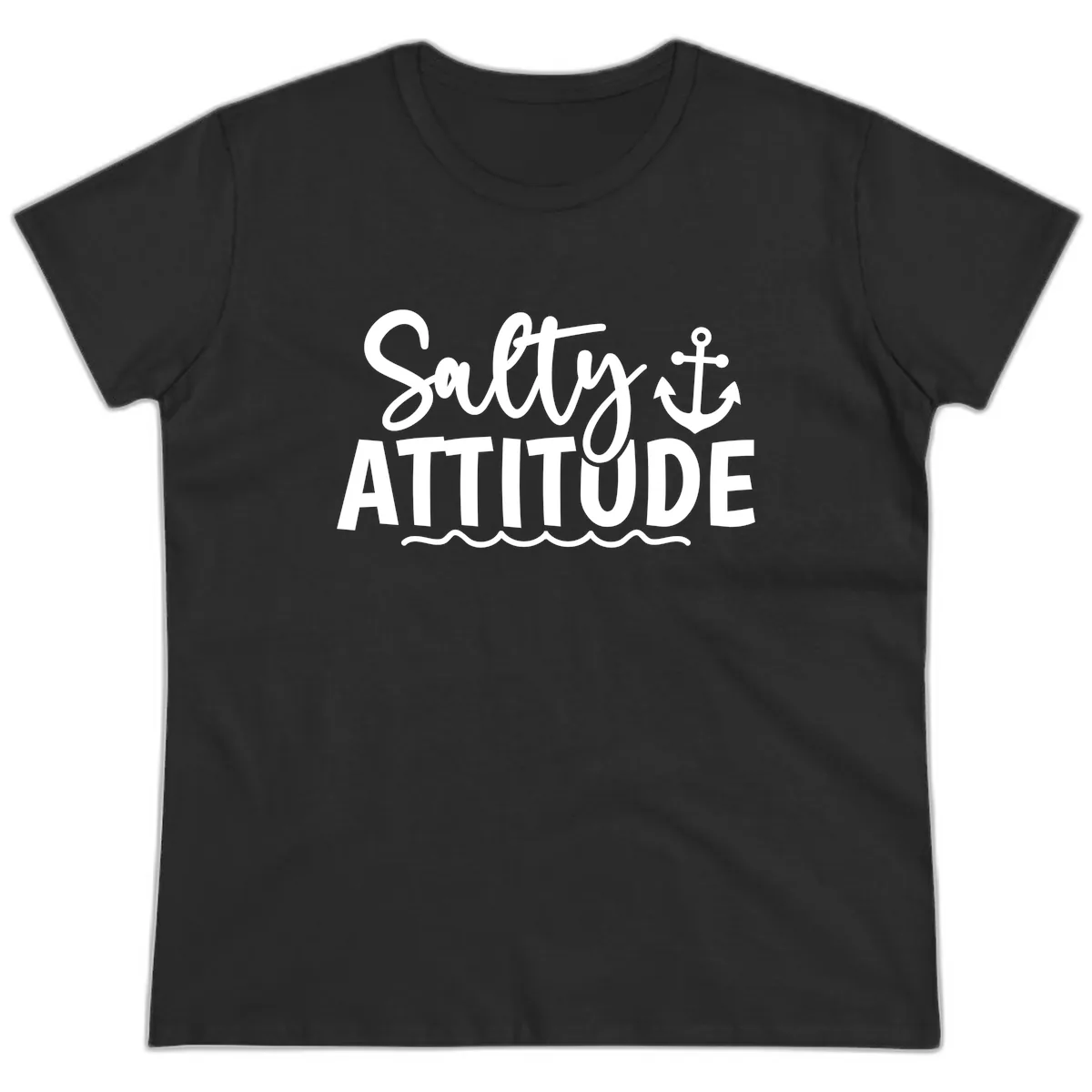 Salty Attitude Anchor Design Ladies Tee in Black
