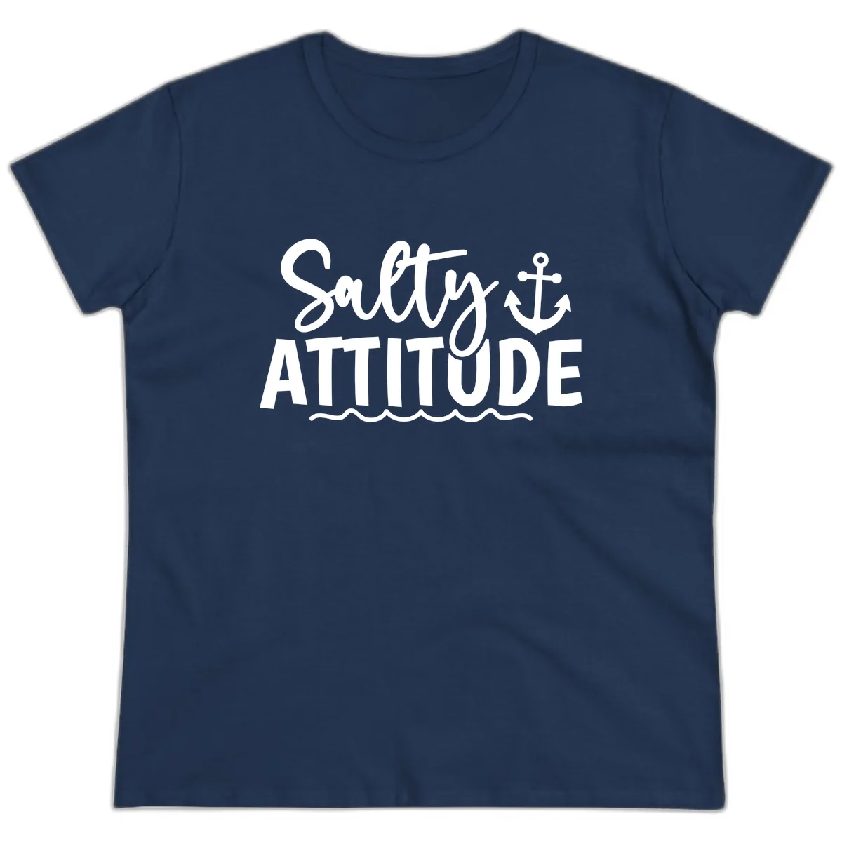 Salty Attitude Anchor Design Ladies Tee in Navy
