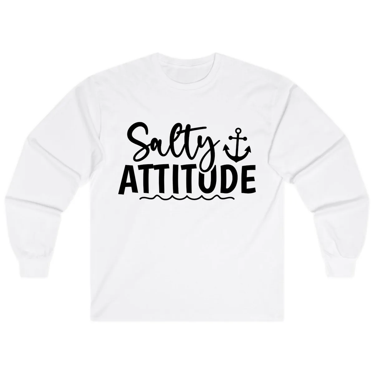 Salty Attitude Anchor Design Long Sleeve in White