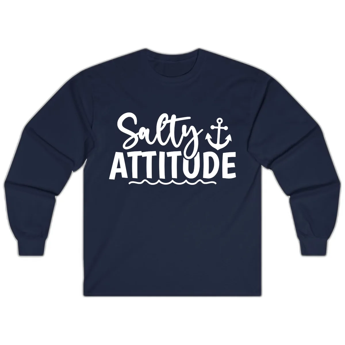 Salty Attitude Anchor Design Long Sleeve in Navy