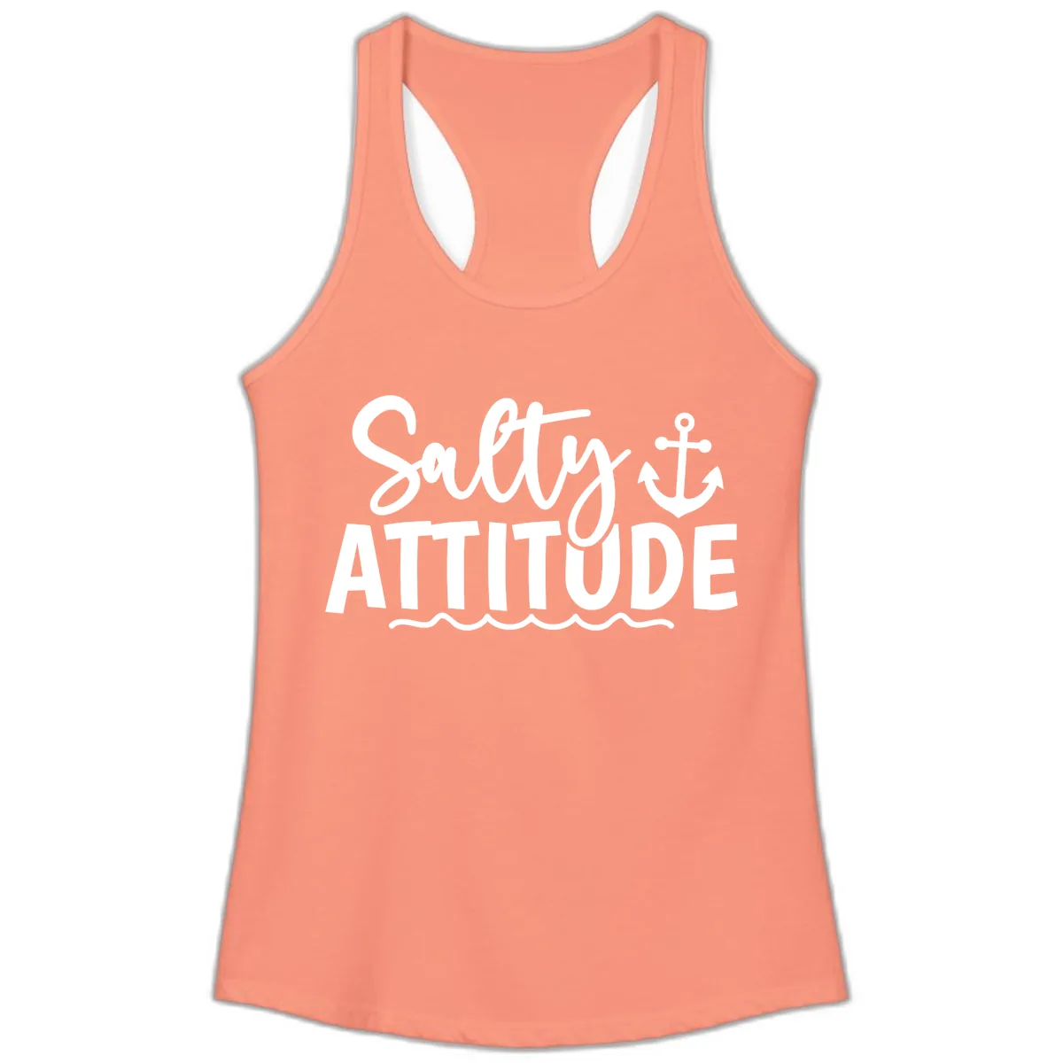 Salty Attitude Anchor Design Ladies Tank in Solid Light Orange