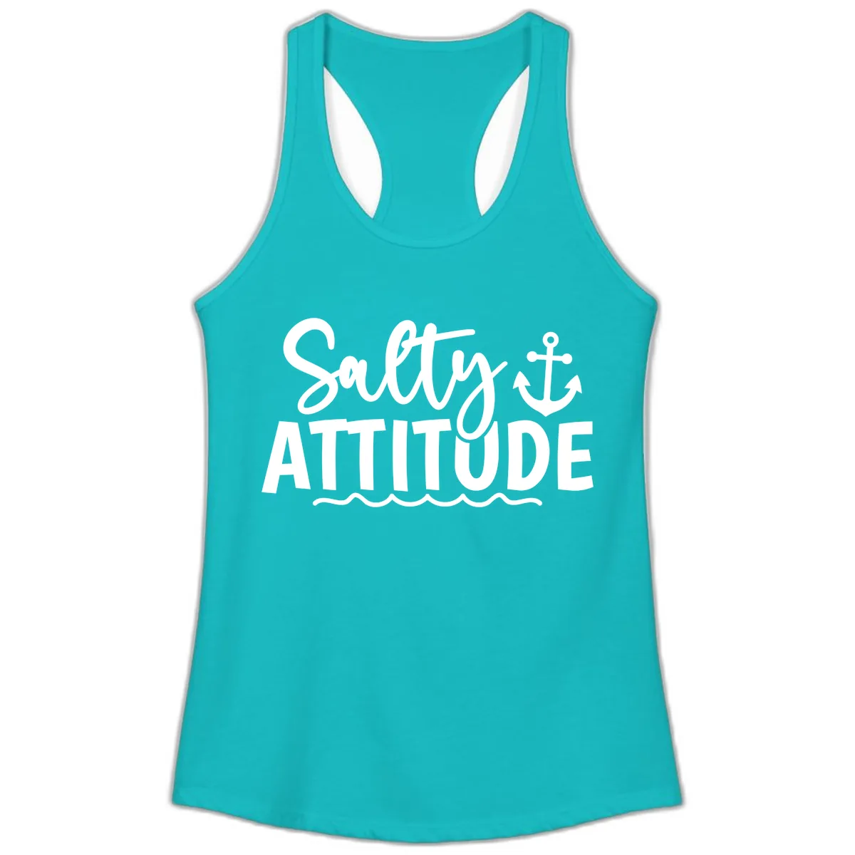 Salty Attitude Anchor Design Ladies Tank in Tahiti Blue