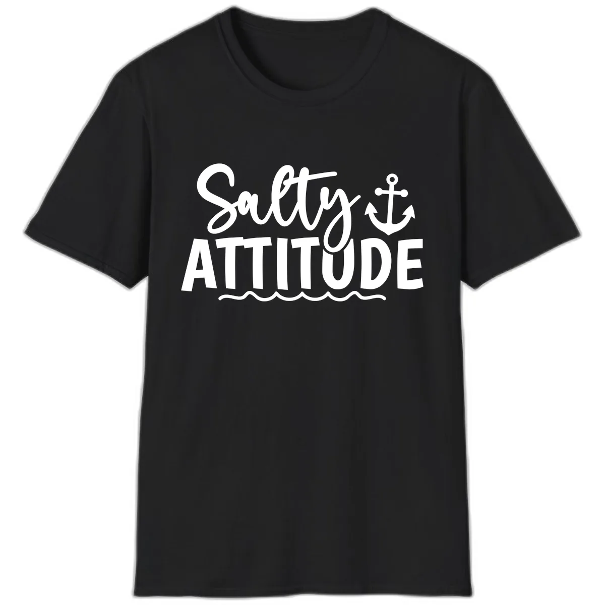 Salty Attitude Anchor Design T-Shirt in Black