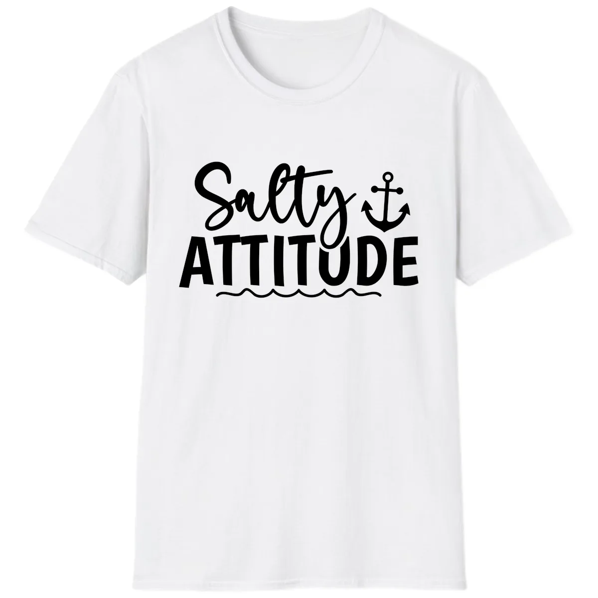 Salty Attitude Anchor Design T-Shirt in White
