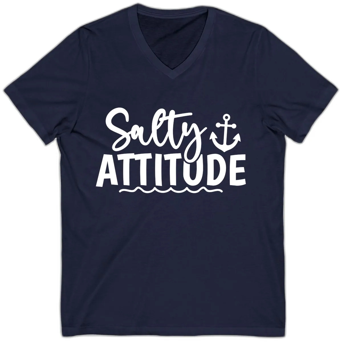Salty Attitude Anchor Design V-Neck in Navy