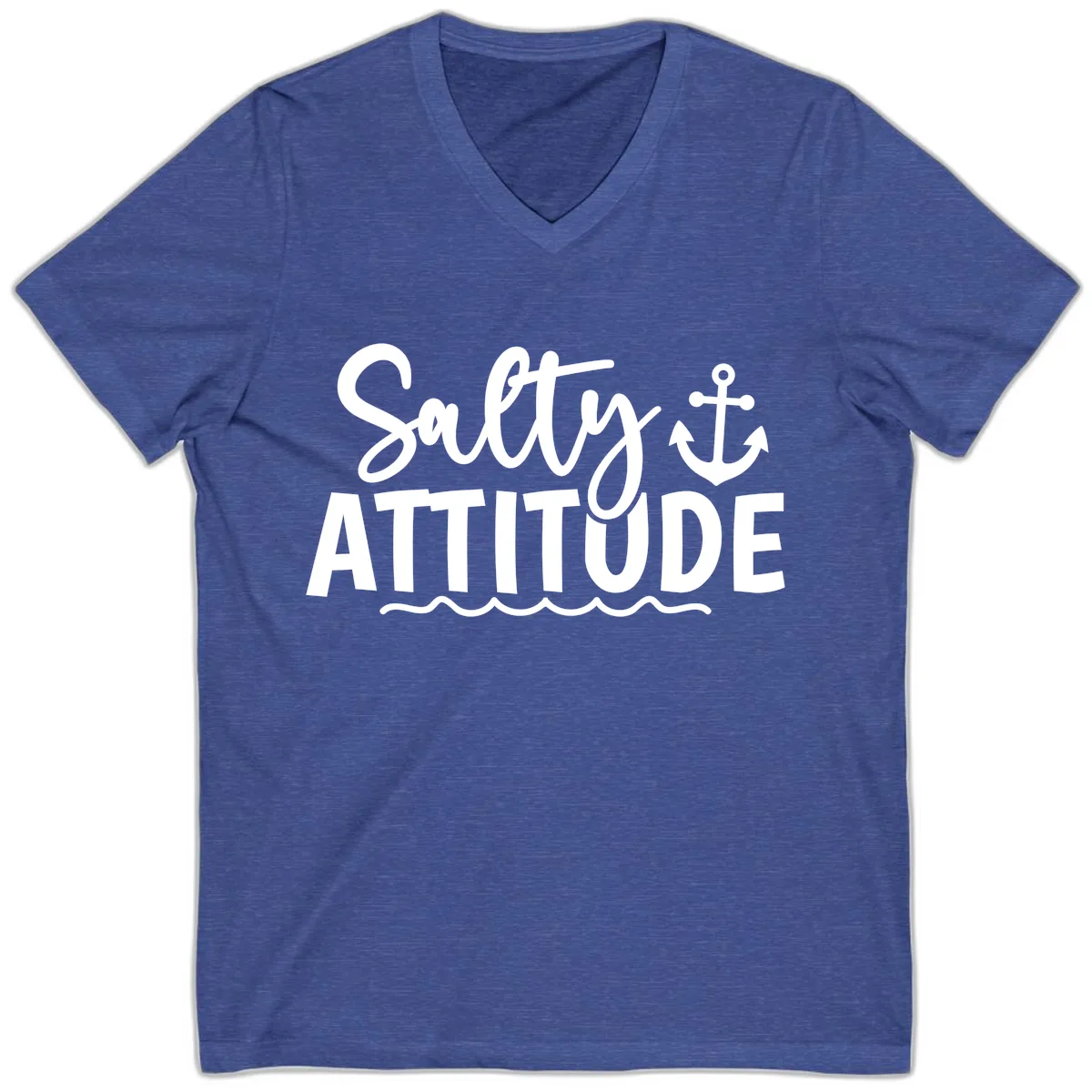 Salty Attitude Anchor Design V-Neck in Heather True Royal