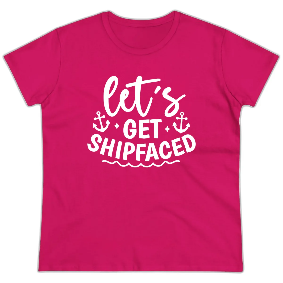 Let's Get Shipfaced Cruise Design Ladies Tee in Heliconia