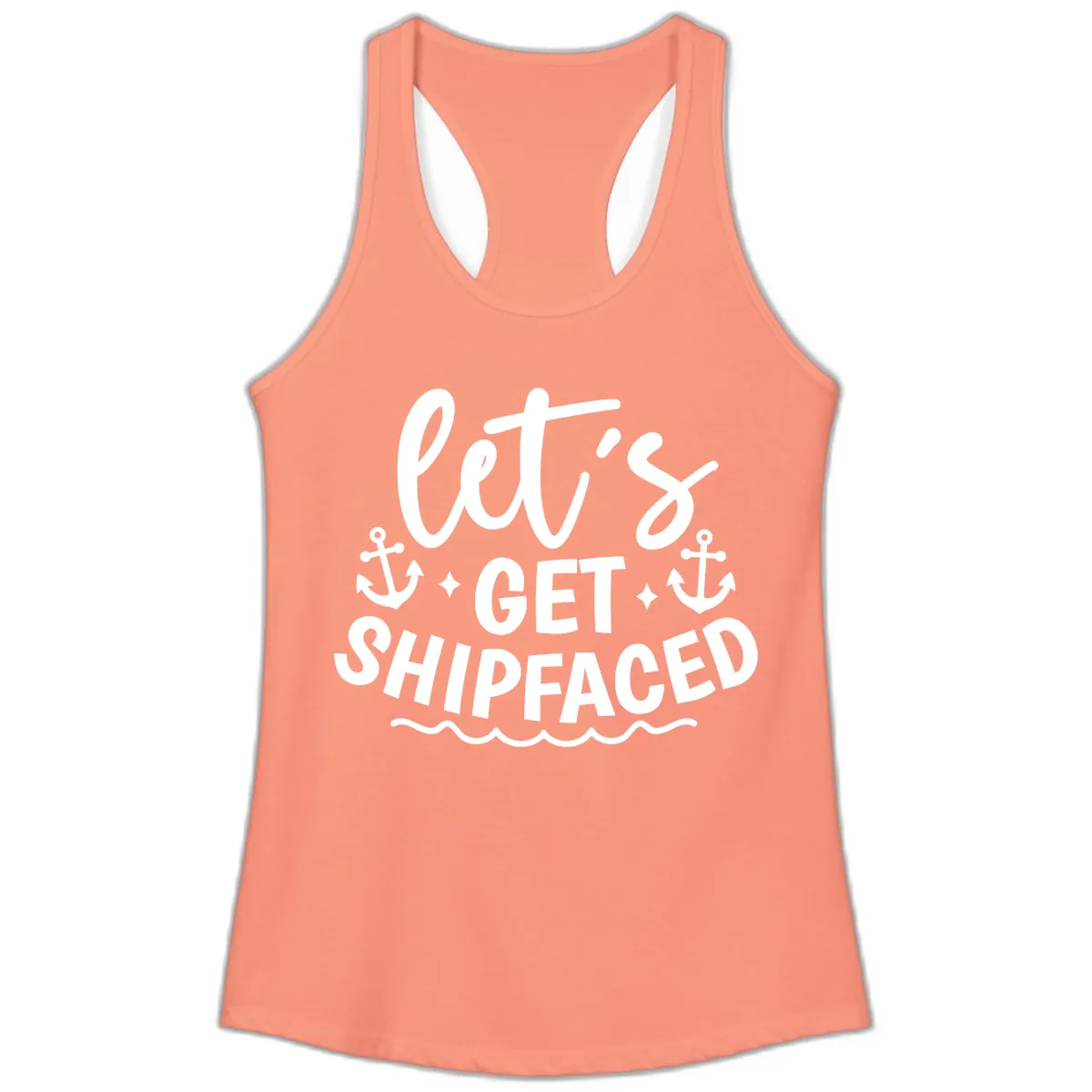 Let's Get Shipfaced Cruise Design Ladies Tank in Solid Light Orange