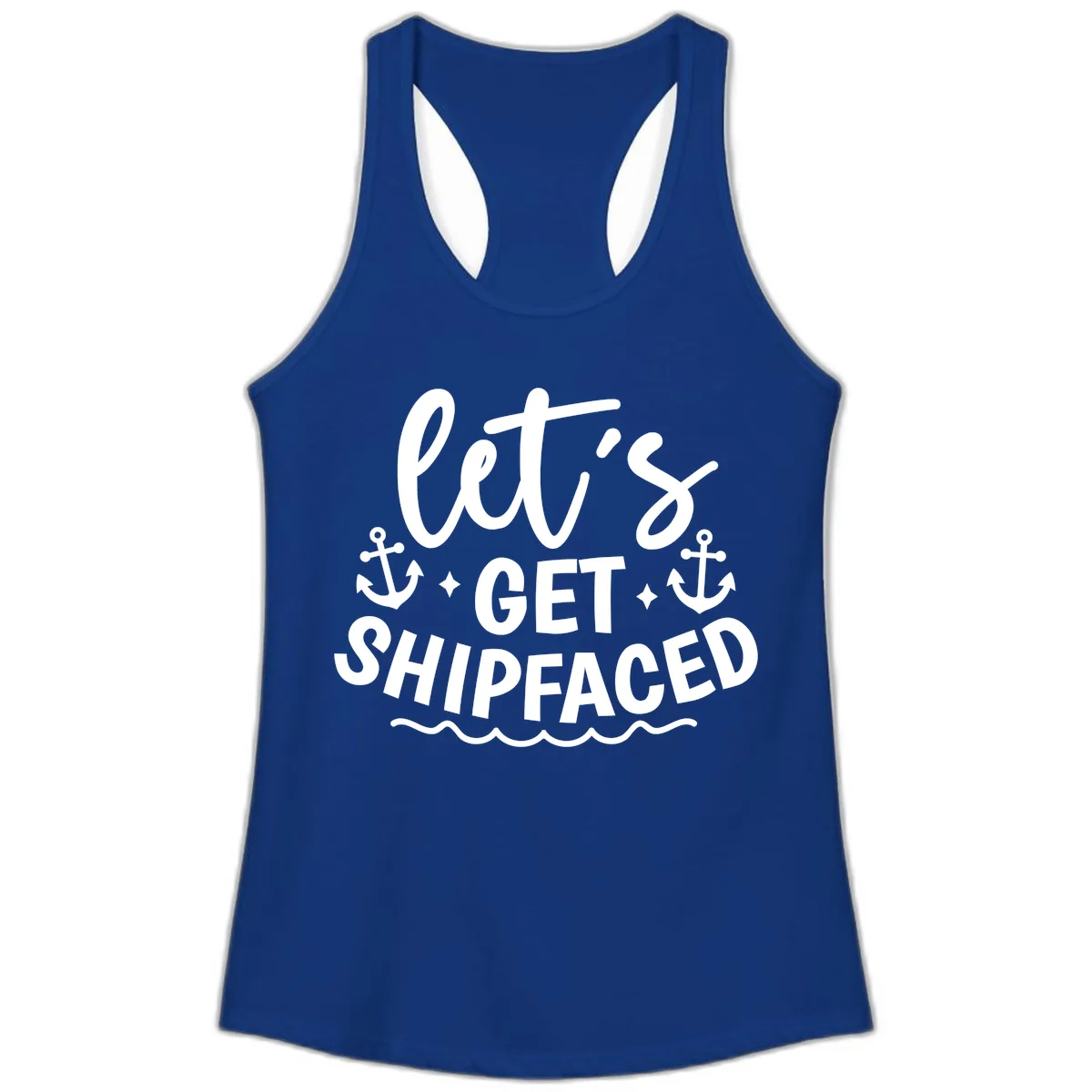 Let's Get Shipfaced Cruise Design Ladies Tank in Solid Royal