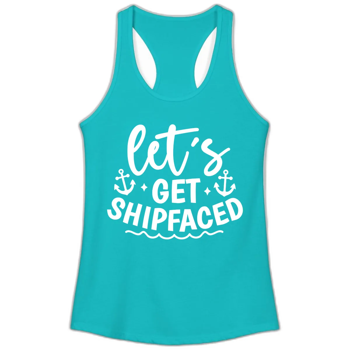 Let's Get Shipfaced Cruise Design Ladies Tank in Tahiti Blue