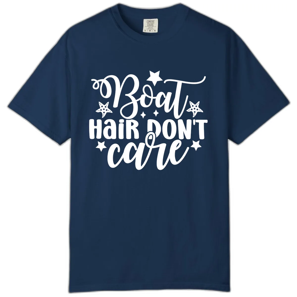 Boat Hair Don't Care Slogan Comfort Color in Navy