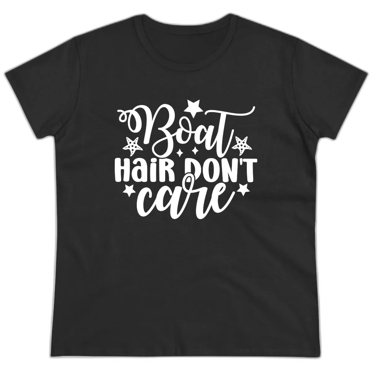 Boat Hair Don't Care Slogan Ladies Tee in Black
