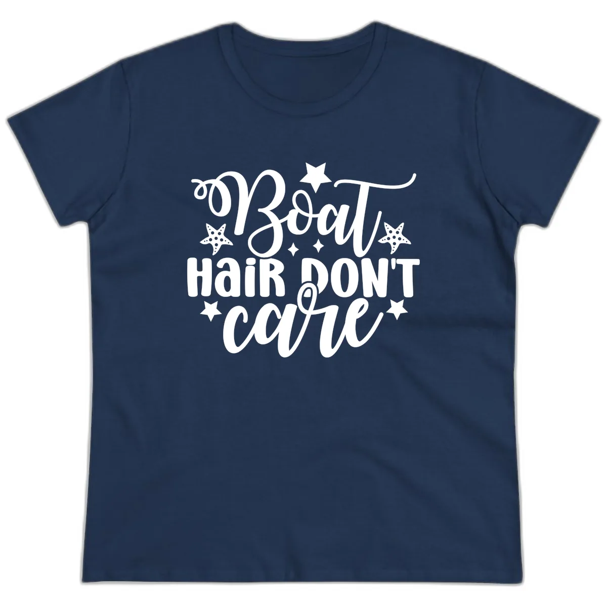 Boat Hair Don't Care Slogan Ladies Tee in Navy